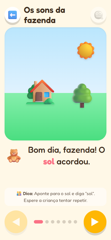 Uma página de história com os bichos da fazenda